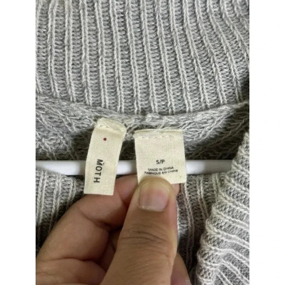 MOTH ANTHROPOLOGIE Tie Front Turtleneck Cashmere Cotton Blend Gray Sweater Small - Picture 5 of 8